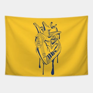 Navy Gold Musical Heart Tapestry