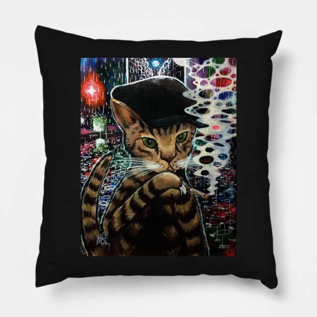 Zappito the Rain Cat Pillow by littleluckylink