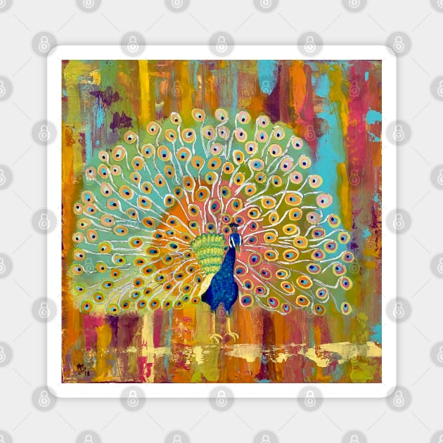 Rainbow Peacock Magnet by MagaliModoux