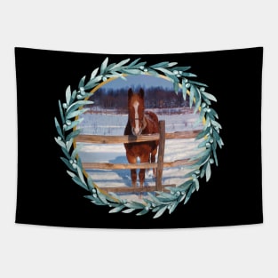 Horse Photo in Christmas Wreath Tapestry