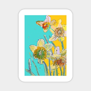 Abstract Yellow Daffodil Watercolor Pattern on Aqua Magnet