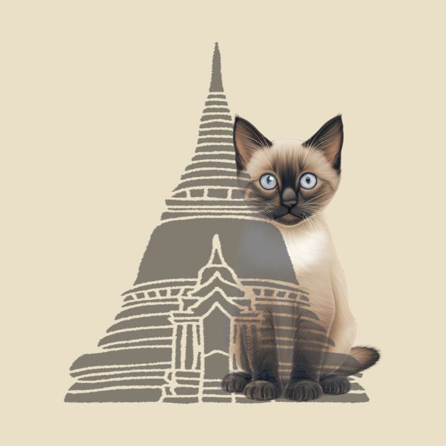 Siamese Cat and Thai Pagoda by vachala.a@gmail.com