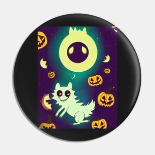 halloween ghost cat with pumpkins Pin