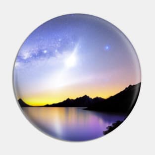 Ai Generated Art Scenery - Lakeside Starry Night Sky Pin