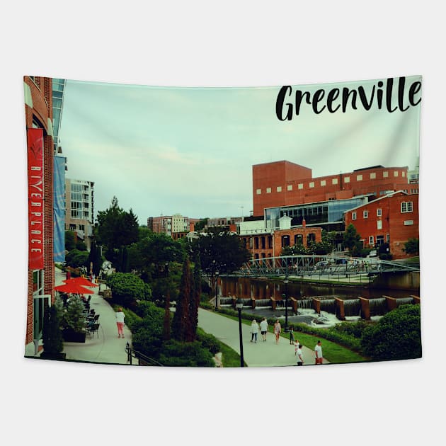 Photo of Greenville South Carolina skyline blue sky sunset USA city break Tapestry by BoogieCreates