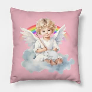 Little angel and white cat Pillow