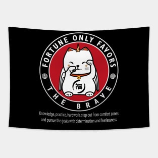 Super Maneki Neko Cat Circle White Tapestry