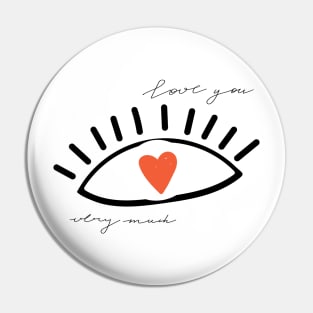 Pattern of eyes in love with heart and lettering. Valentine's day. Pin