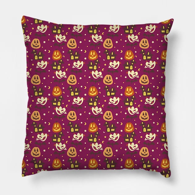 Cutesy Colorful Halloween Pattern Pillow by saradaboru