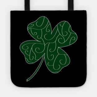 White Swirl Pattern Four Leaf Clover (Black) Tote