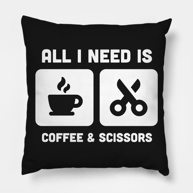 Coffee & Scissors | Funny Hair Stylist Design Pillow by MeatMan