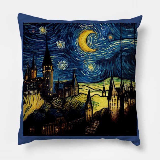 Starry Night Wizarding School Van Gogh Pillow by Grassroots Green