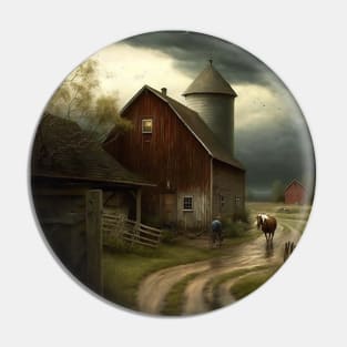 Classic Rural Farm Scene Pin