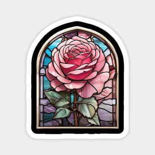 Pink Rose Stained Glass Window (758) Magnet