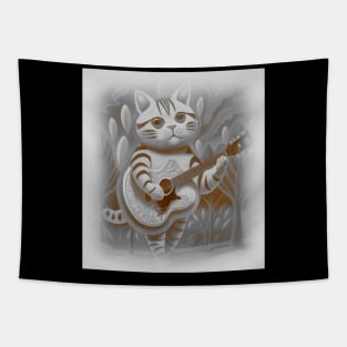 cat playing guitar while hiking Tapestry