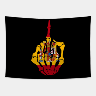 Skeleton Middle Finger Spain Flag T-Shirt Tapestry