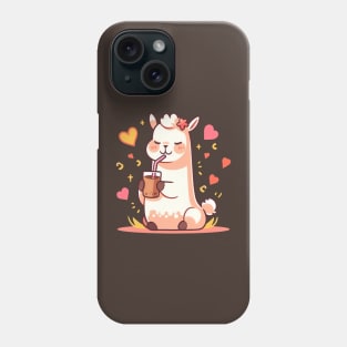 Caffeinated Love Affair: Kawaii Llama Sips Iced Coffee Phone Case