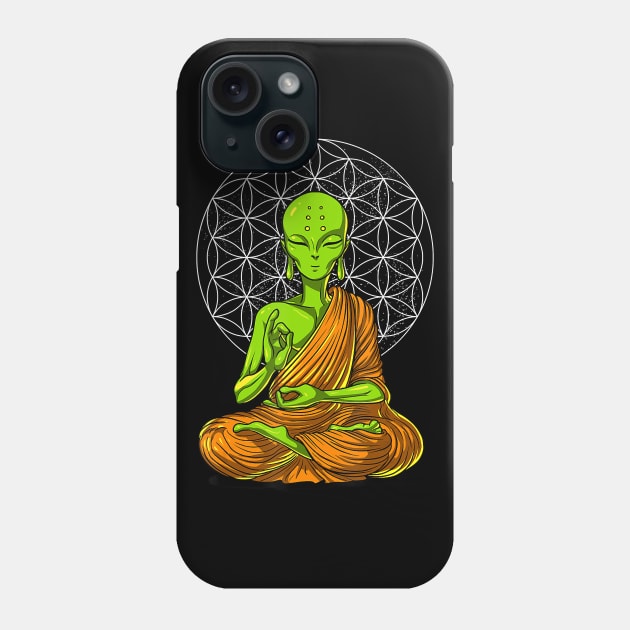 Alien Yoga Meditation Buddha UFO Zen Cosmic Flower Of Life Phone Case by JaydeMargulies