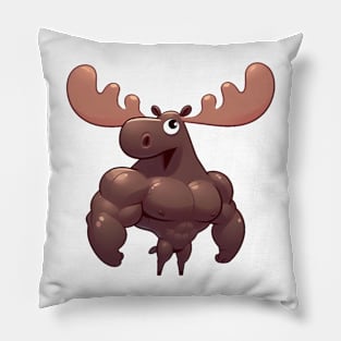 Cute Muscular Moose Illustration Pillow
