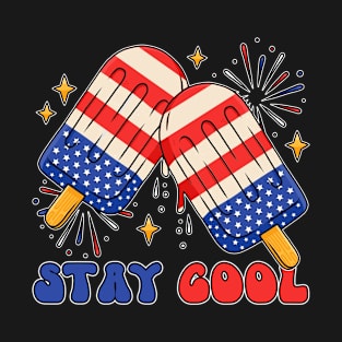 Stay Cool 4th July Popsicle Shirt Boys Men USA Flag American T-Shirt