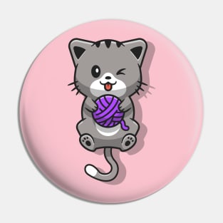 Cute Cat Playing Yarn Ball Cartoon Pin