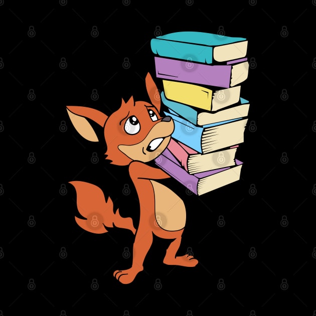 Cartoon fox with pile of books - Bookworm by Modern Medieval Design