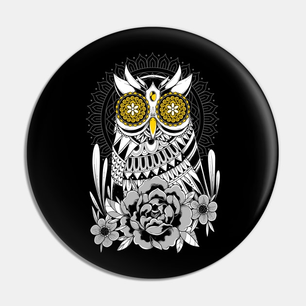 Golden Eyes Owl Pin by GODZILLARGE