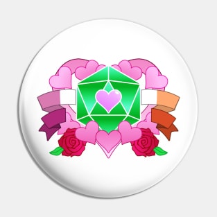 DiceHeart - Lesbian Banner, Bright Green Dice Pin