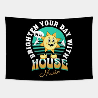 HOUSE MUSIC  - Brighten Your Day (white/teal/orange) Tapestry