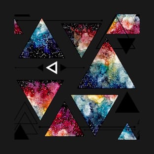 Watercolor Red and Blue Nebula in Triangles T-Shirt