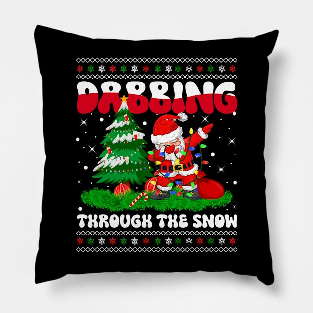 Dabbing Through The Snow Santa Dab Dance Christmas Lights Pillow by wonderws