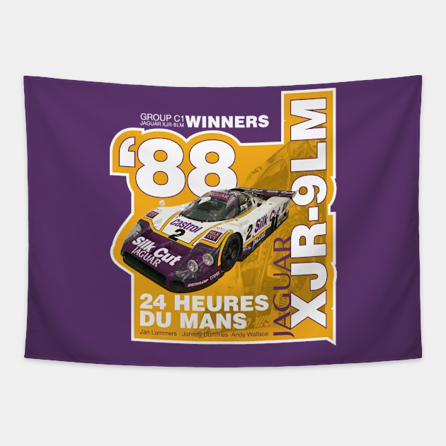 Retro Le Mans 24 Hours T-Shirt - Jaguar XJR-9LM Design Tapestry by funkymonkeytees