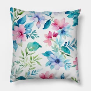 Samless watercolor flowers and leaf Pillow