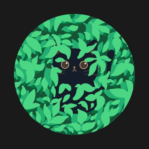 kawaii cat surrounded by leaves by grafitytees