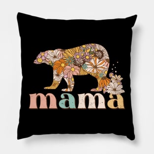 Mama with floral bear retro distressed design Pillow