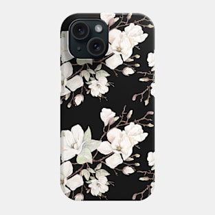 Black and White Magnolia Flower Pattern Phone Case