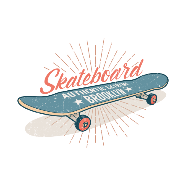 Skateboarding retro emblem with a gray blue skateboard by Agor2012