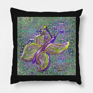 butterfly and swirls in purple and green Pillow