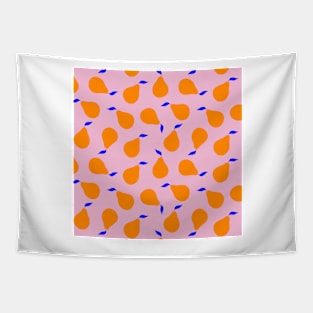 Orange pears with blue leaves on pink background Tapestry