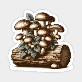 Shiitake Mushrooms on Fallen Tree: Vintage Cottage Core Magnet