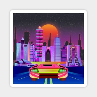 Neon Sunset Night City Drive | Cyberpunk Art | Video Game Inspired Magnet