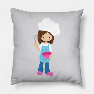 Baking, Baker, Pastry Chef, Cute Girl, Brown Hair Pillow