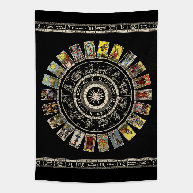 Disover Astrology Wheel & Tarot Tapestry - Astrology - Tapestry