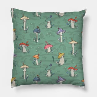 Afternoon forest meeting of the mushroom cats Pillow