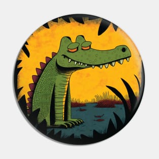 Sly Crocodile Illustration Pin