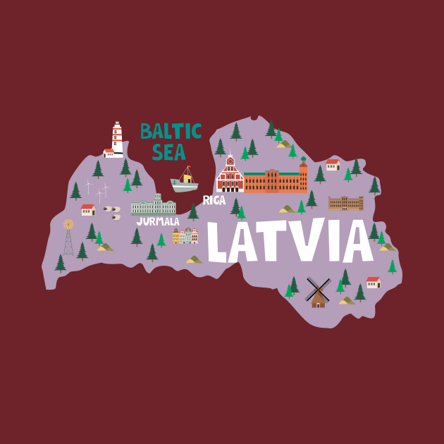 Latvia Illustrated Map by JunkyDotCom