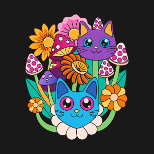 Trippy Cats, Mushrooms and Flowers T-Shirt