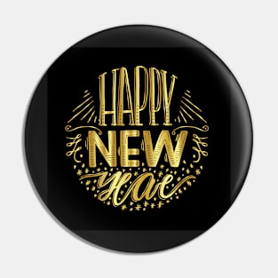 Happy New Year, Gold and Black Typography, Lettering Pin