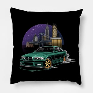 M3 E36 Illustration New York City Night Skyline Pillow