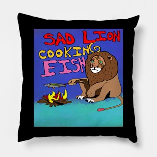 drawing sad lion cooking fish Pillow